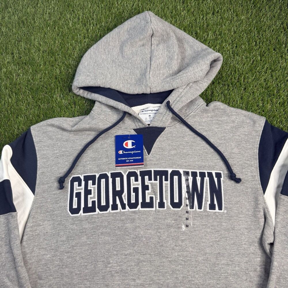New Champion Georgetown Hoyas Spell Out Hoodie Men’s Medium Gray Logo Y2K NWT